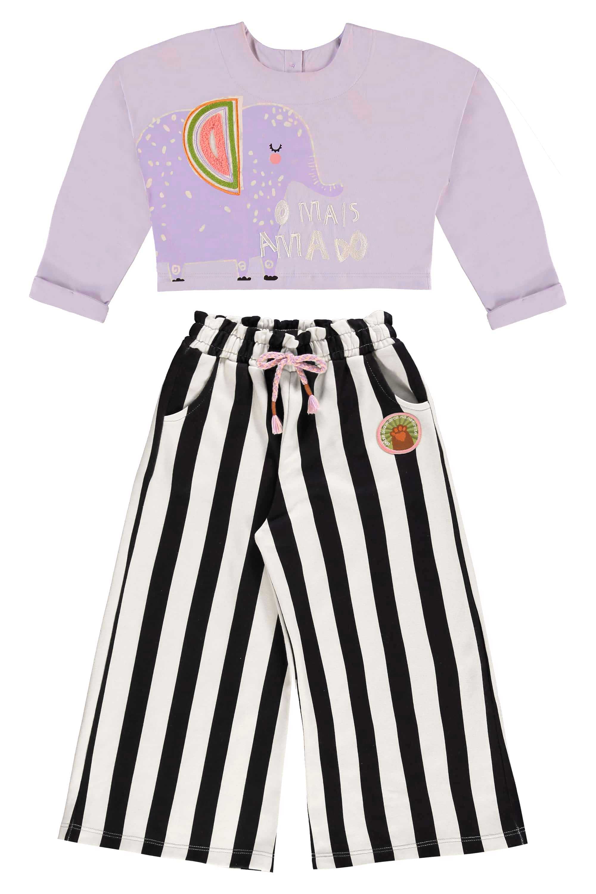 Conjunto Infantil com Cropped e Calça Safári Encantado (Roxo) Três e Já - Imagem 2